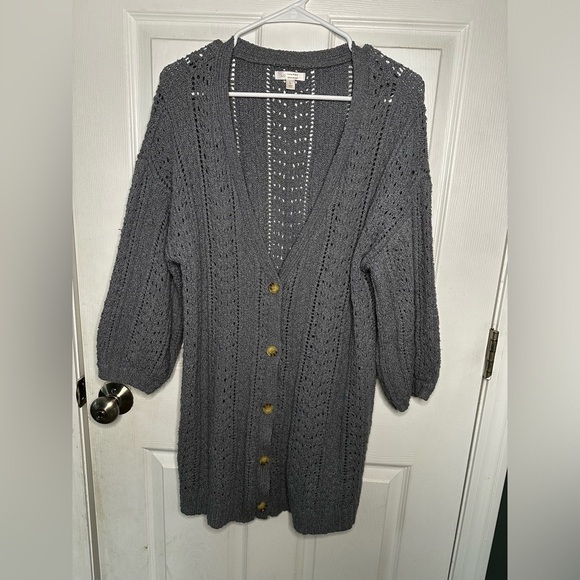 LC Lauren Conrad Sweaters - LC Lauren Conrad Long Sweater Women's Size LG Button Up 3/4 Length Sleeves Gray